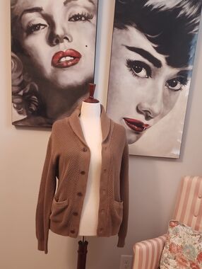 J. Crew Brown Shawl Collar Button-Front Knit Cardigan XL
